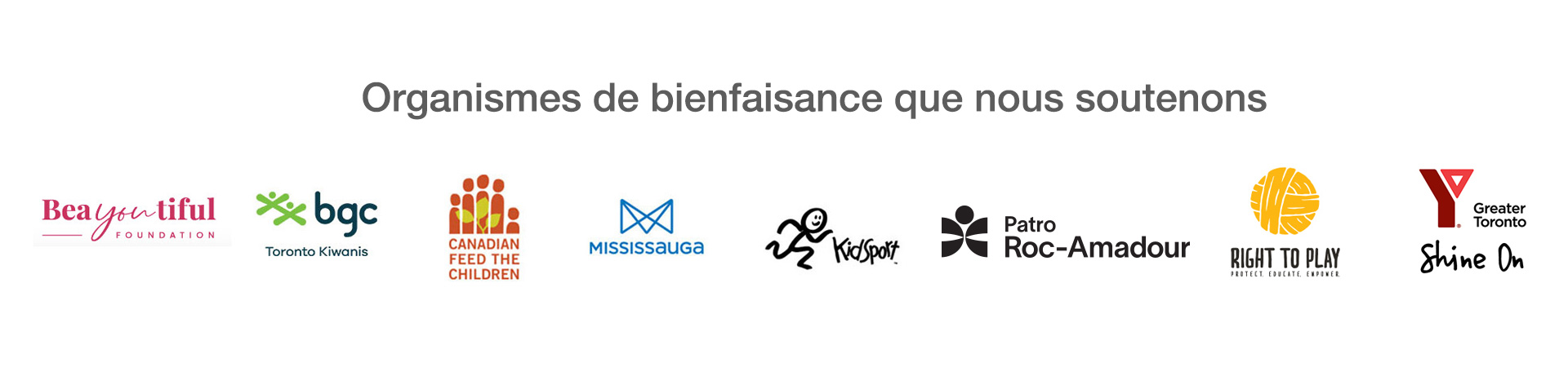 Organismes de bienfaisance que nous soutenons